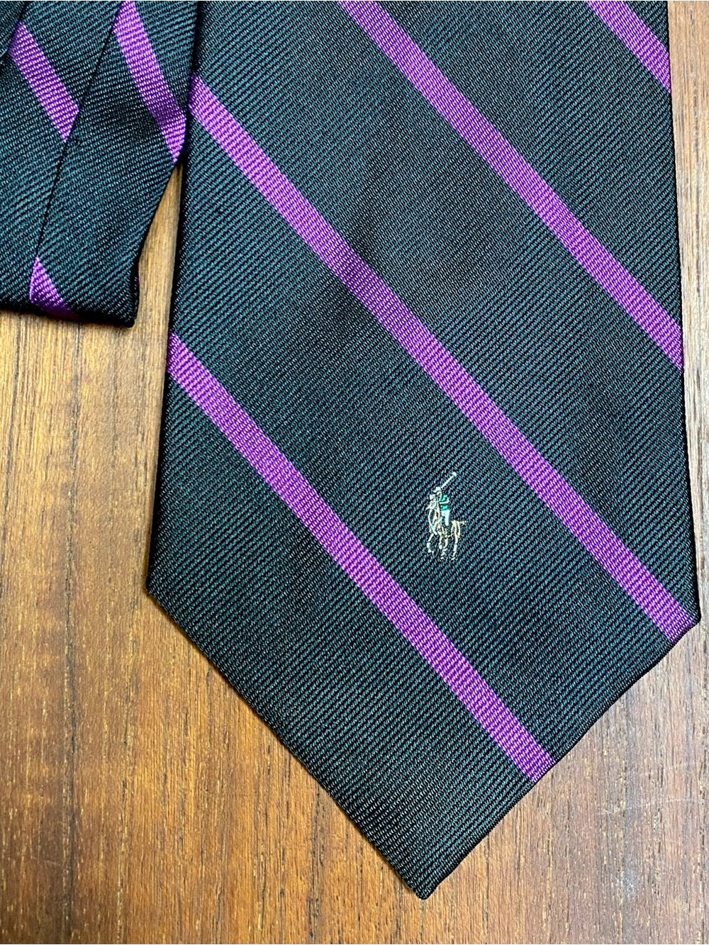 Polo by Ralph Lauren Black Silk Tie with Purple Stripes